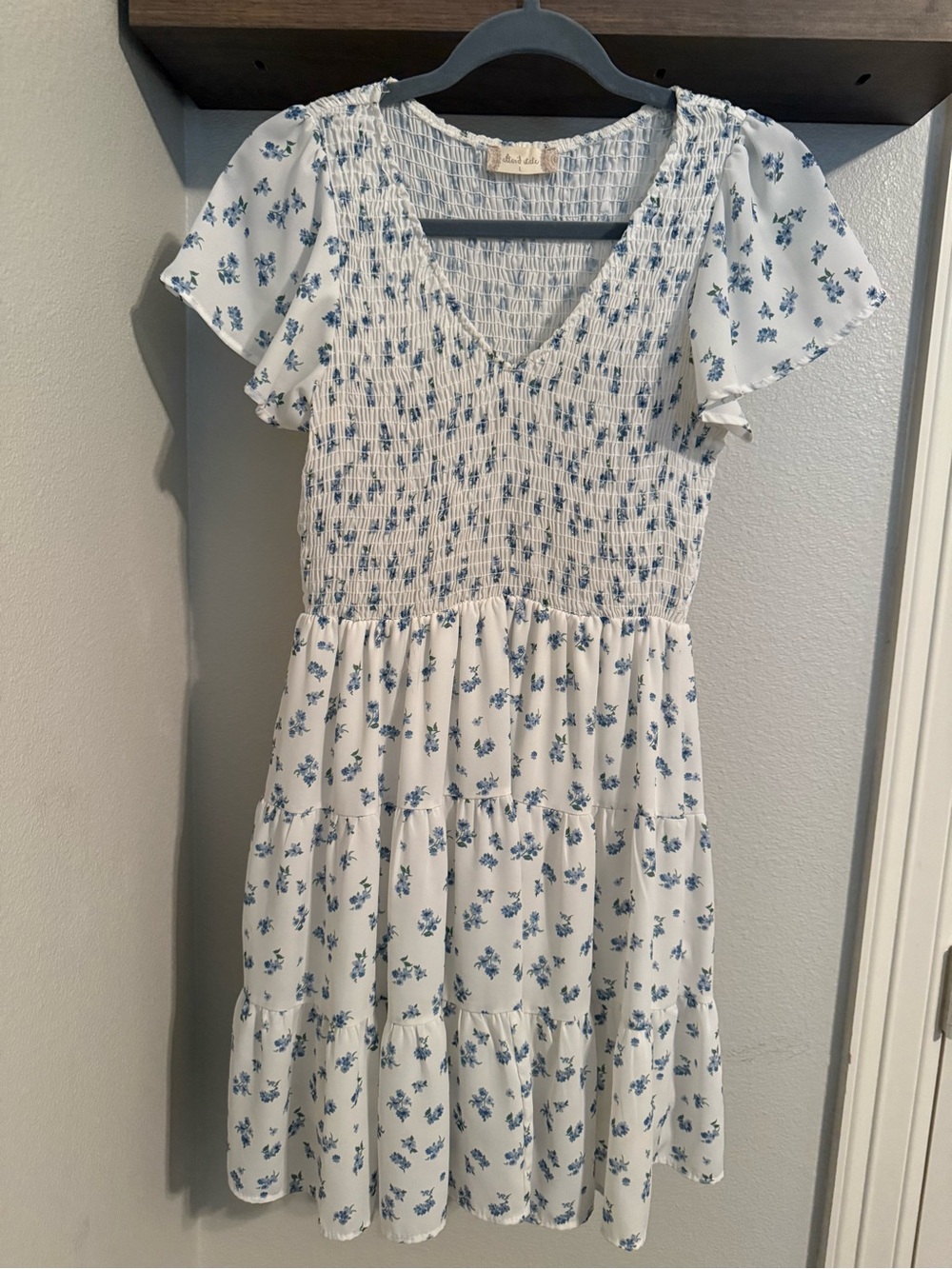 Altar'd State White Mini Dress with Blue Floral Print